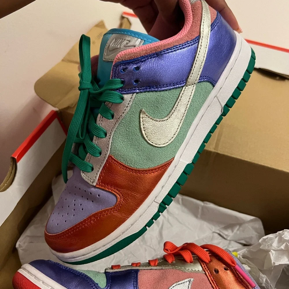 Nike Low-Top Dunk with Purple, Orange, Green, Pink and Gold Accents